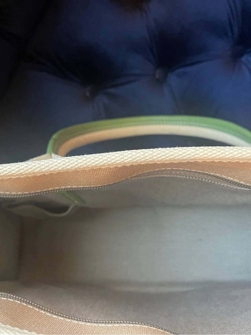 Rare Dooney & Bourke Neutral Canvas Laptop Bag with Green Leather Trim